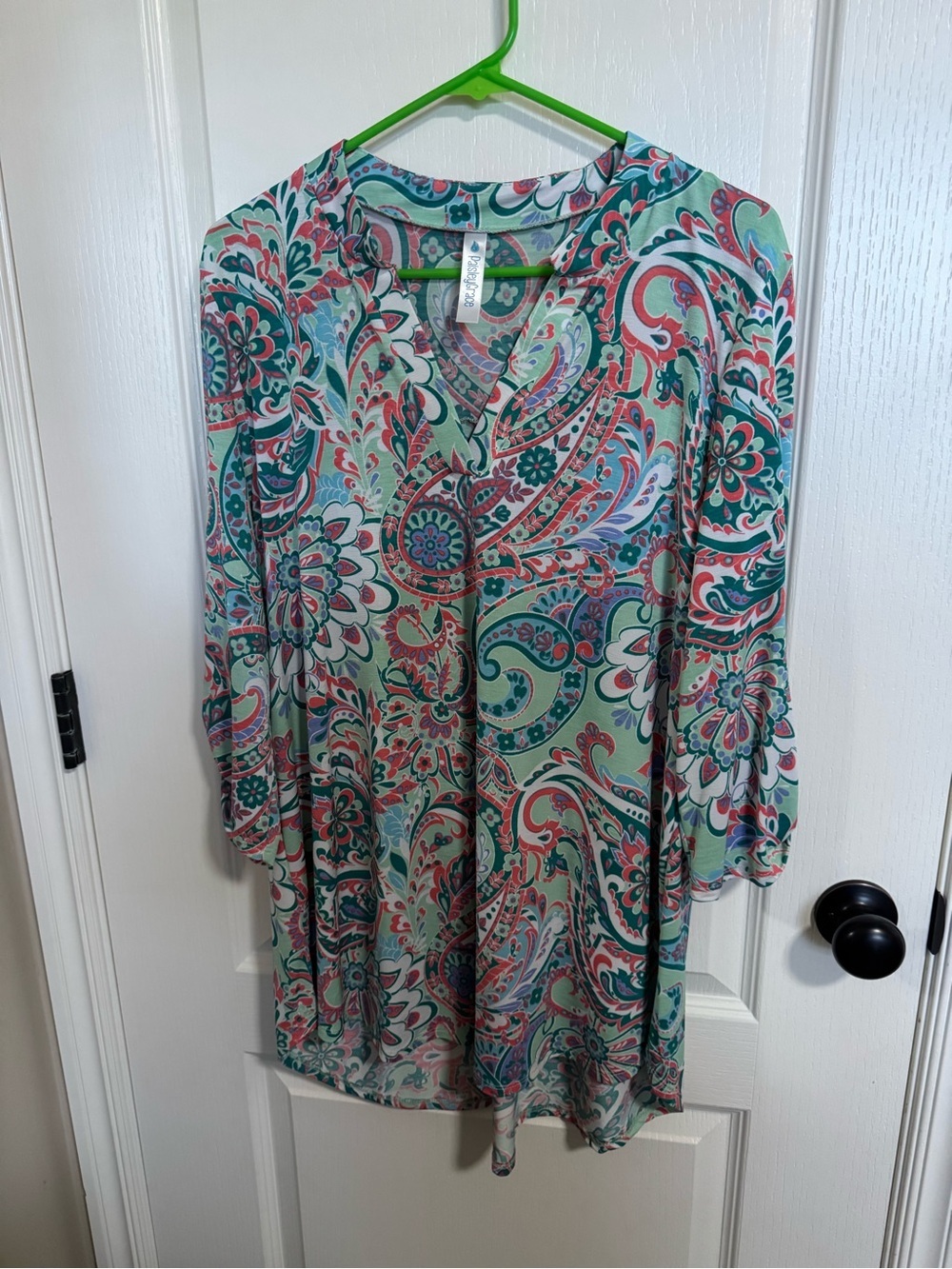 Paisley Grace Mint Green Multicolor Paisley V-Neck Tunic Top